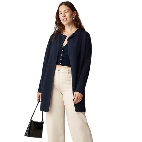 J. Crew 365 Juliette collarless sweater blazer navy Sz L - Picture 1 of 9